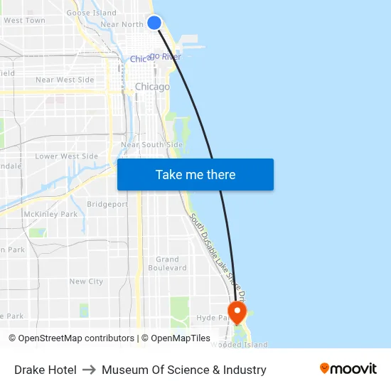 Drake Hotel to Museum Of Science & Industry map