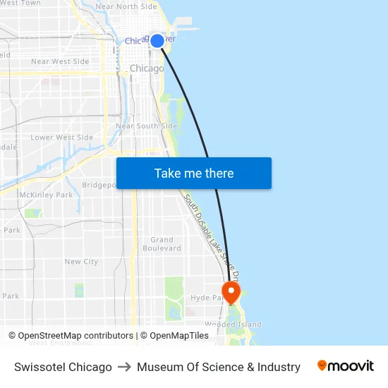 Swissotel Chicago to Museum Of Science & Industry map