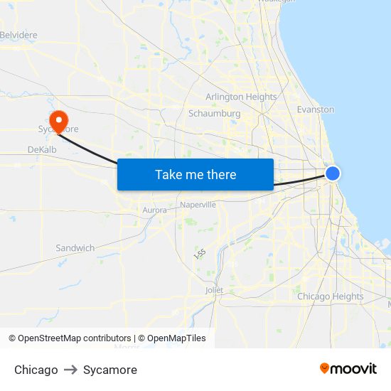 Chicago to Sycamore map