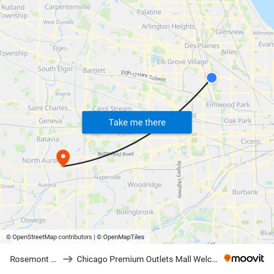 Rosemont Cta Station to Chicago Premium Outlets Mall Welcome And Information Office map