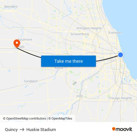 Quincy to Huskie Stadium map
