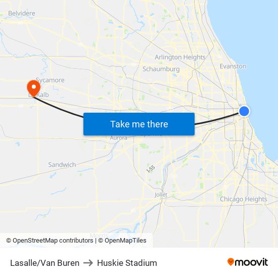 Lasalle/Van Buren to Huskie Stadium map