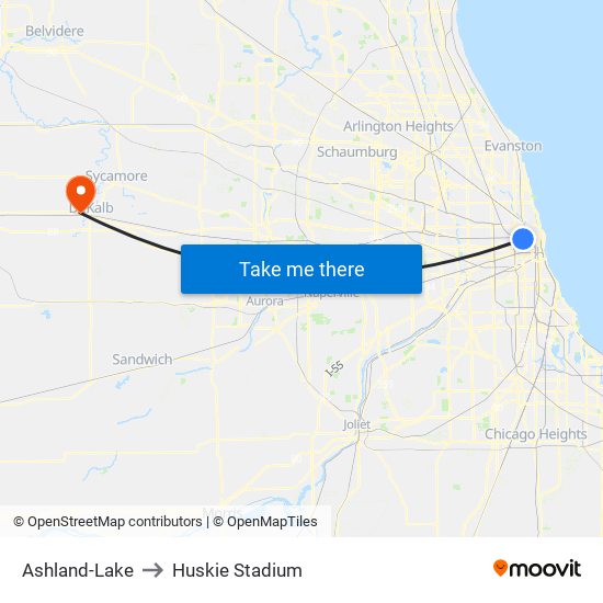 Ashland-Lake to Huskie Stadium map