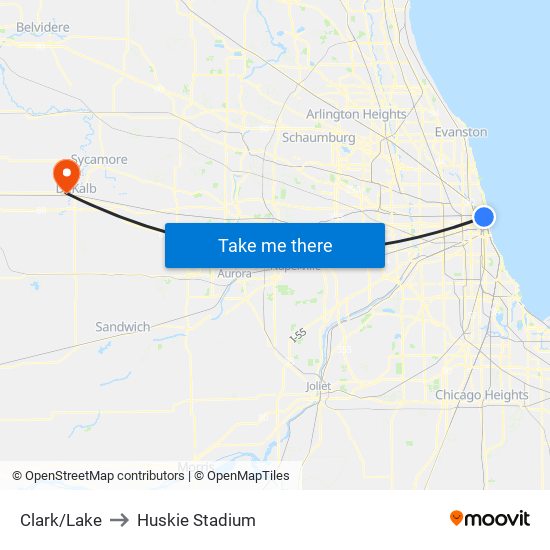 Clark/Lake to Huskie Stadium map