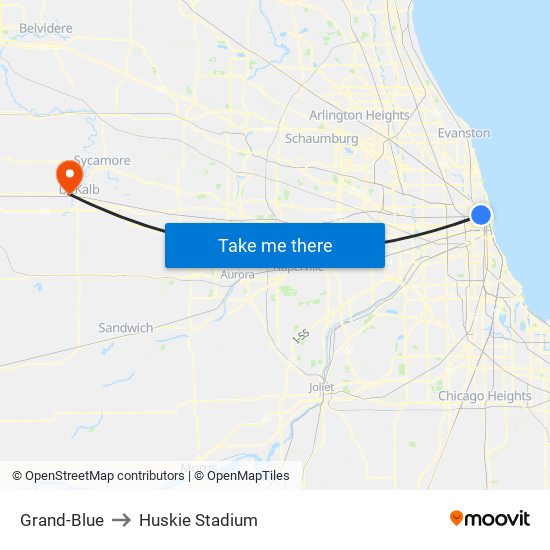 Grand-Blue to Huskie Stadium map