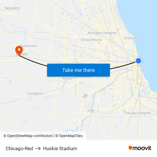 Chicago-Red to Huskie Stadium map