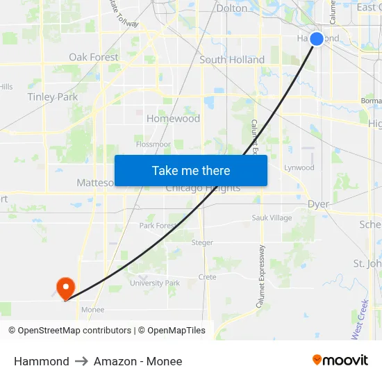 Hammond to Amazon - Monee map