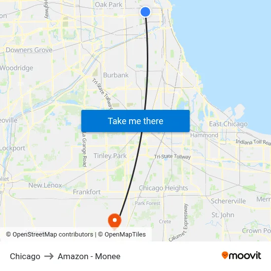 Chicago to Amazon - Monee map