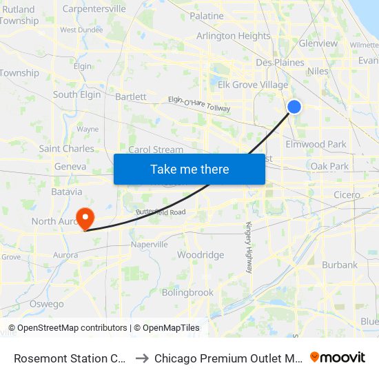 Rosemont Station CTA to Chicago Premium Outlet Mall map