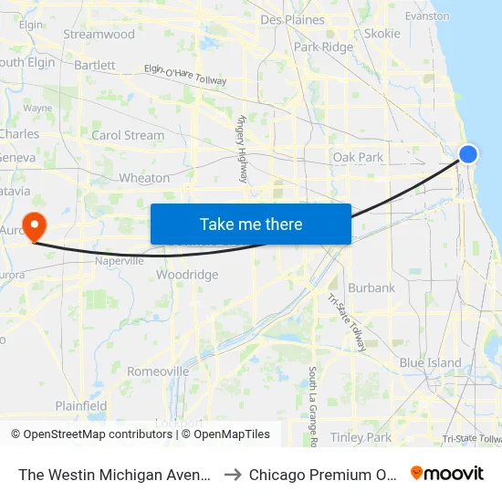 The Westin Michigan Avenue Chicago to Chicago Premium Outlet Mall map