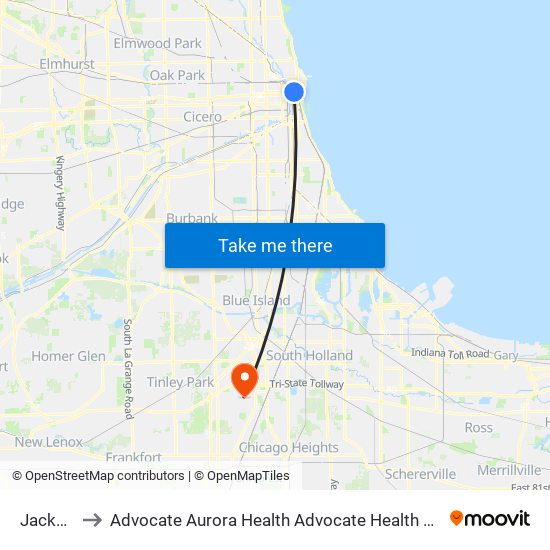 Jackson-Blue to Advocate Aurora Health Advocate Health Care Advocate South Suburban Hospital map