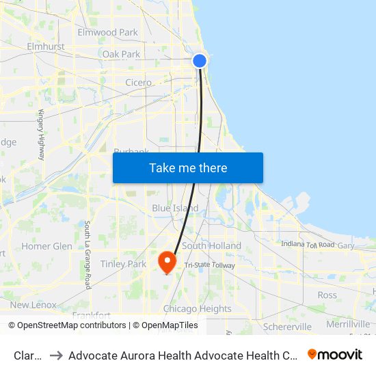 Clark/Lake to Advocate Aurora Health Advocate Health Care Advocate South Suburban Hospital map