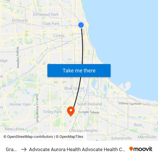 Grand-Blue to Advocate Aurora Health Advocate Health Care Advocate South Suburban Hospital map