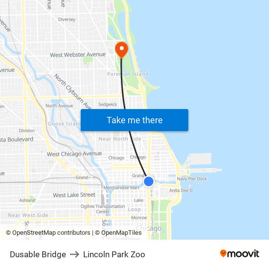 Dusable Bridge to Lincoln Park Zoo map