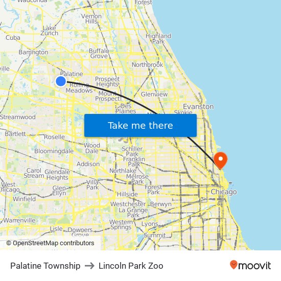 Palatine Township to Lincoln Park Zoo map