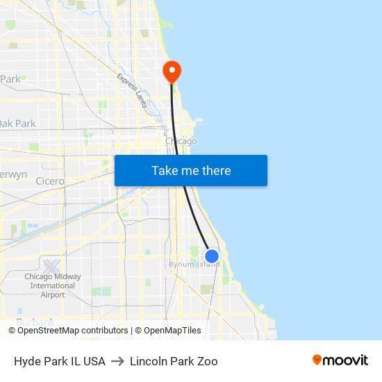 Hyde Park IL USA to Lincoln Park Zoo map