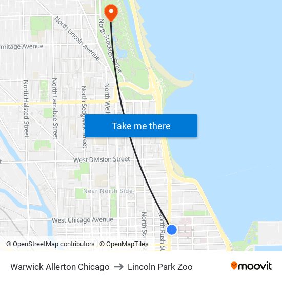 Warwick Allerton Chicago to Lincoln Park Zoo map