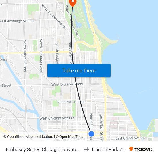 Embassy Suites Chicago Downtown to Lincoln Park Zoo map