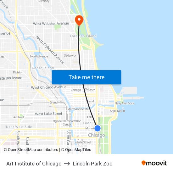 Art Institute of Chicago to Lincoln Park Zoo map