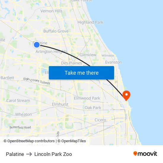 Palatine to Lincoln Park Zoo map