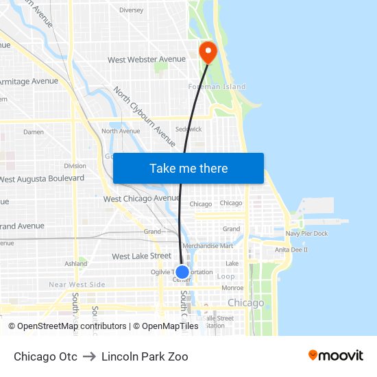 Chicago Otc to Lincoln Park Zoo map