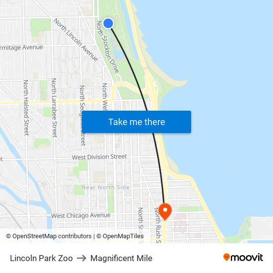 Lincoln Park Zoo to Magnificent Mile map