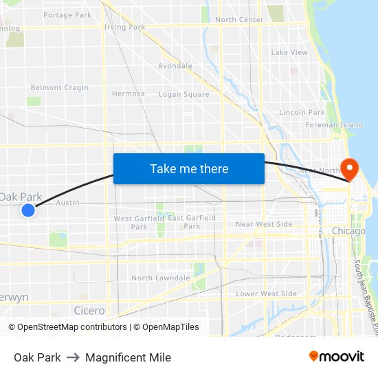 Oak Park to Magnificent Mile map