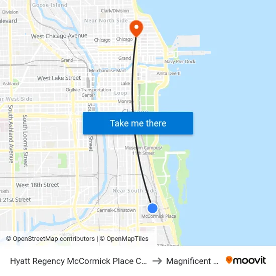 Hyatt Regency McCormick Place Chicago to Magnificent Mile map