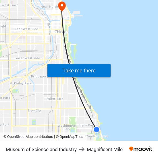 Museum of Science and Industry to Magnificent Mile map