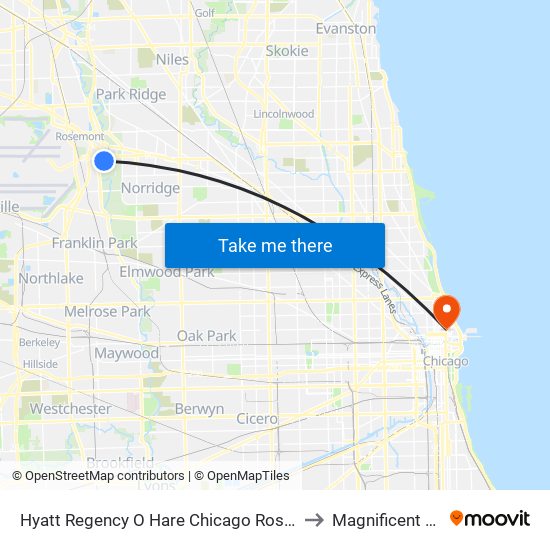 Hyatt Regency O Hare Chicago Rosemont to Magnificent Mile map