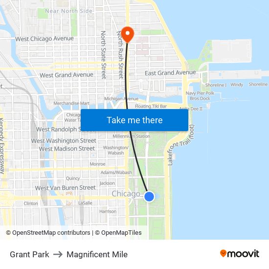 Grant Park to Magnificent Mile map