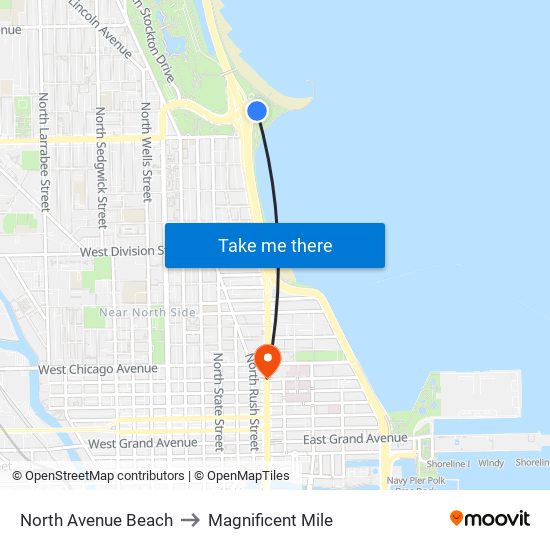 North Avenue Beach to Magnificent Mile map