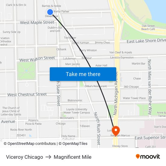 Viceroy Chicago to Magnificent Mile map