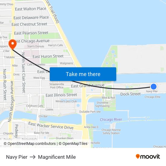 Navy Pier to Magnificent Mile map