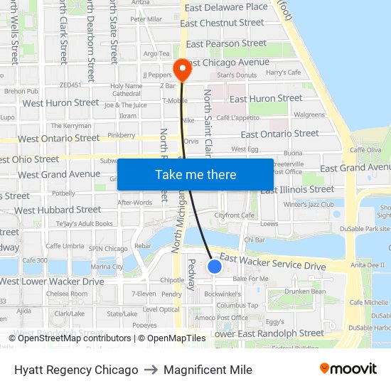 Hyatt Regency Chicago to Magnificent Mile map