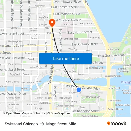 Swissotel Chicago to Magnificent Mile map