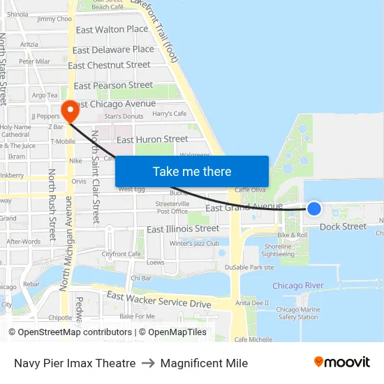 Navy Pier Imax Theatre to Magnificent Mile map