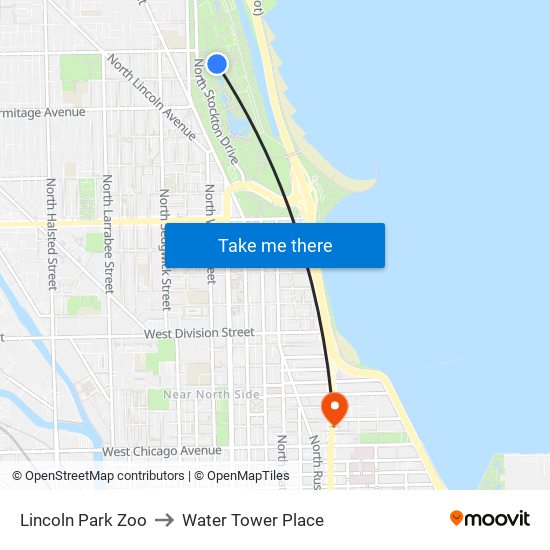 Lincoln Park Zoo to Water Tower Place map