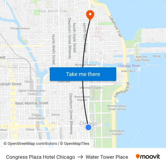 Congress Plaza Hotel Chicago to Water Tower Place map