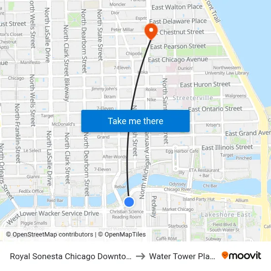 Royal Sonesta Chicago Downtown to Water Tower Place map