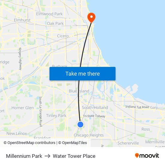 Millennium Park to Water Tower Place map