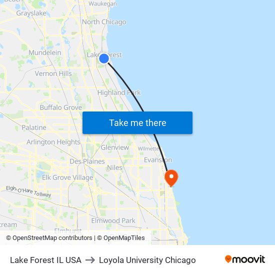 Lake Forest IL USA to Loyola University Chicago map