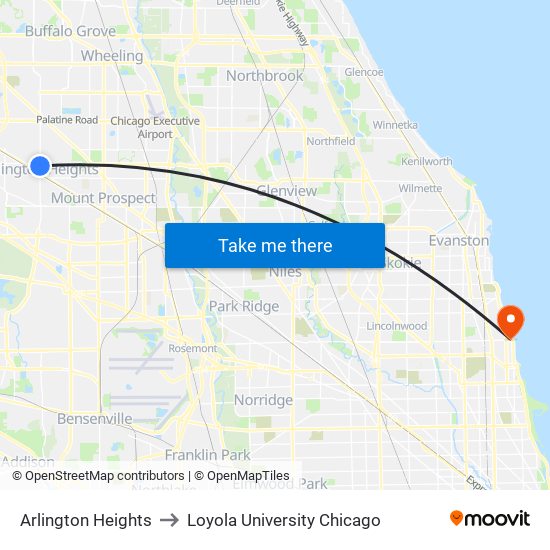 Arlington Heights to Loyola University Chicago map