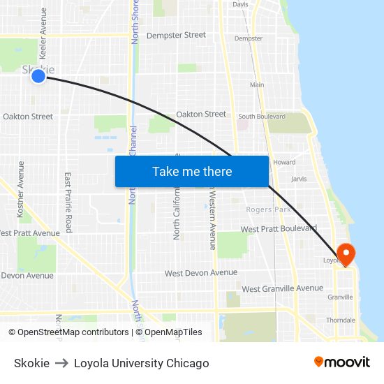 Skokie to Loyola University Chicago map