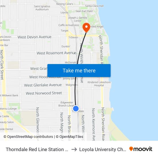 Thorndale Red Line Station (West) to Loyola University Chicago map