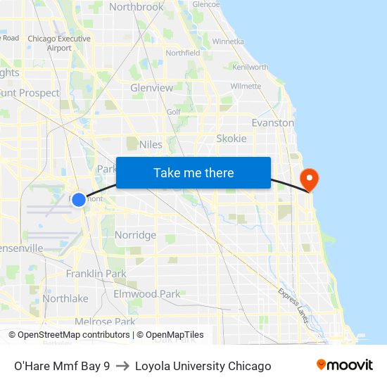 O'Hare Mmf Bay 9 to Loyola University Chicago map