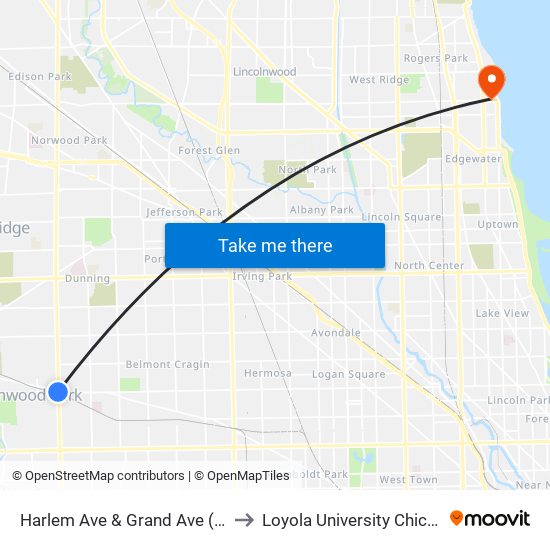 Harlem Ave & Grand Ave (Sw) to Loyola University Chicago map