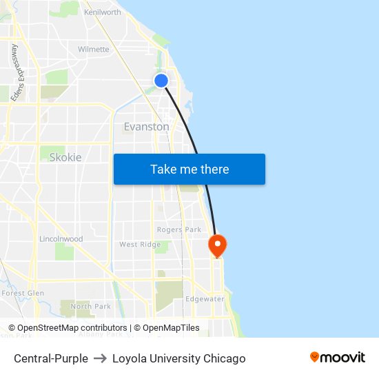 Central-Purple to Loyola University Chicago map