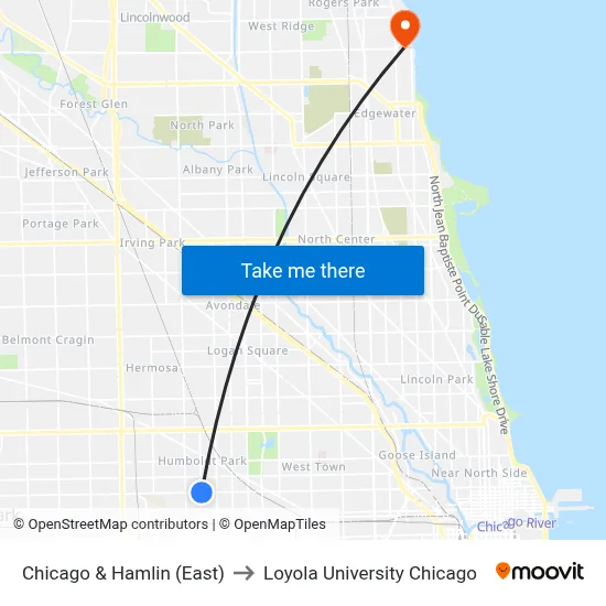 Chicago & Hamlin (East) to Loyola University Chicago map