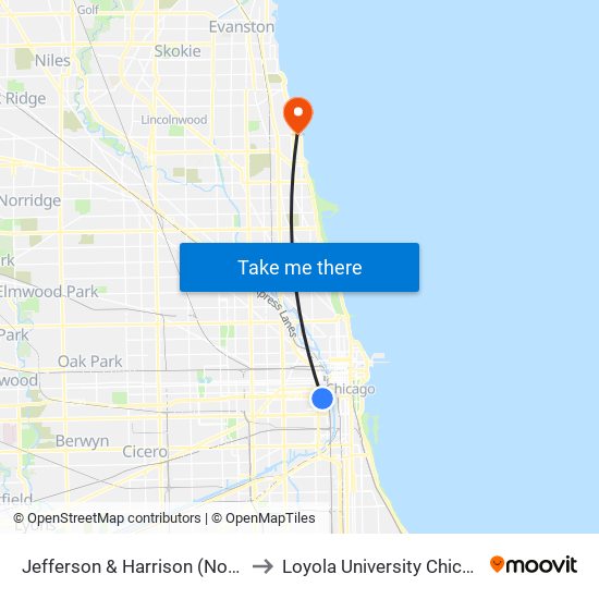 Jefferson & Harrison (North) to Loyola University Chicago map